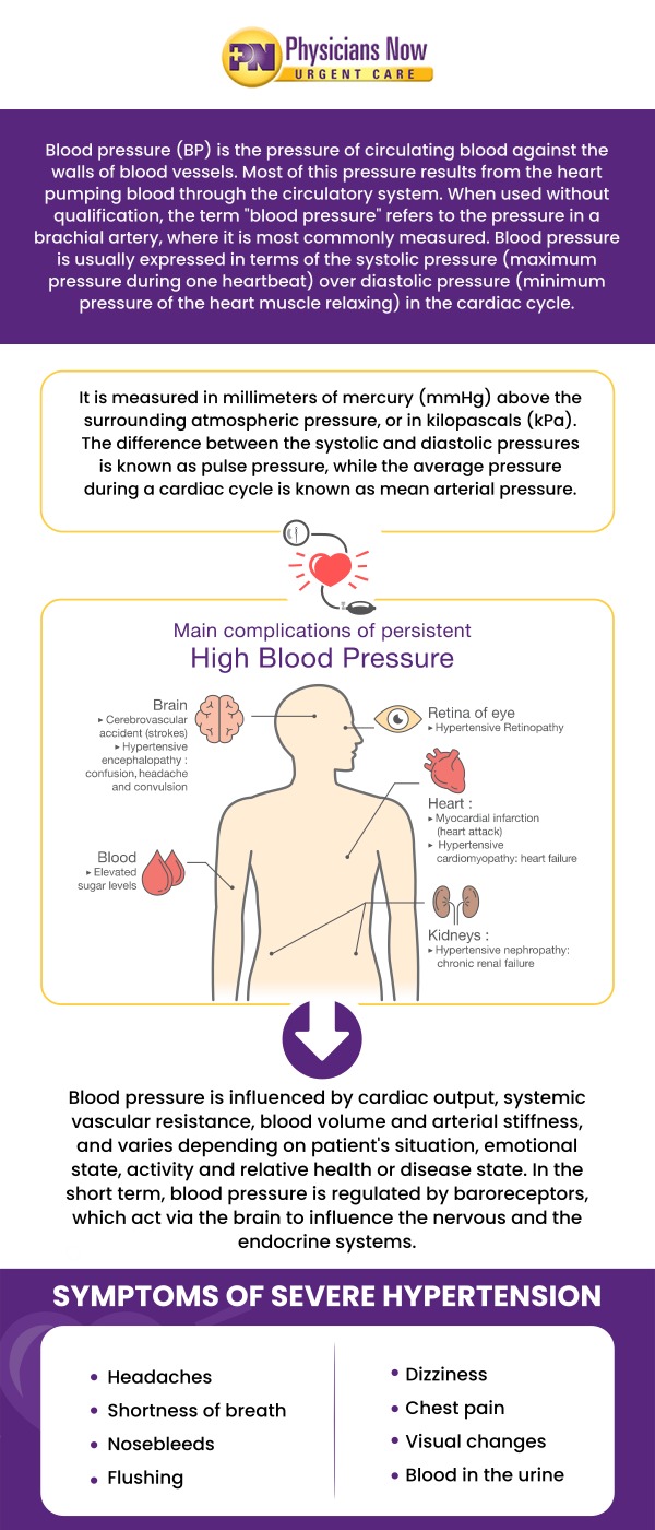 High blood pressure (hypertension) is a leading contributor to heart disease, stroke, kidney failure, and other serious and potentially deadly conditions. Visit Physicians Now Urgent Care and Walk-In Clinic for hypertension management. Contact us, walk in, or reserve your spot online! We are located at 15215 Shady Grove Road, Suite 100, Rockville, MD 20850. High blood pressure (hypertension) is a leading contributor to heart disease, stroke, kidney failure, and other serious and potentially deadly conditions. Visit Physicians Now Urgent Care and Walk-In Clinic for hypertension management. Contact us, walk in, or reserve your spot online! We are located at 15215 Shady Grove Road, Suite 100, Rockville, MD 20850.