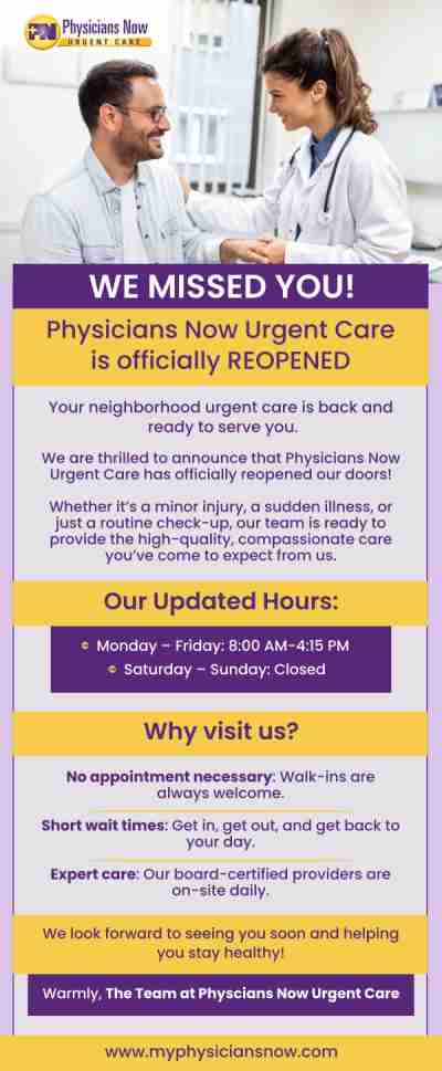 Physicians Now Urgent Care and Walk-In Clinic Located in Rockville, MD