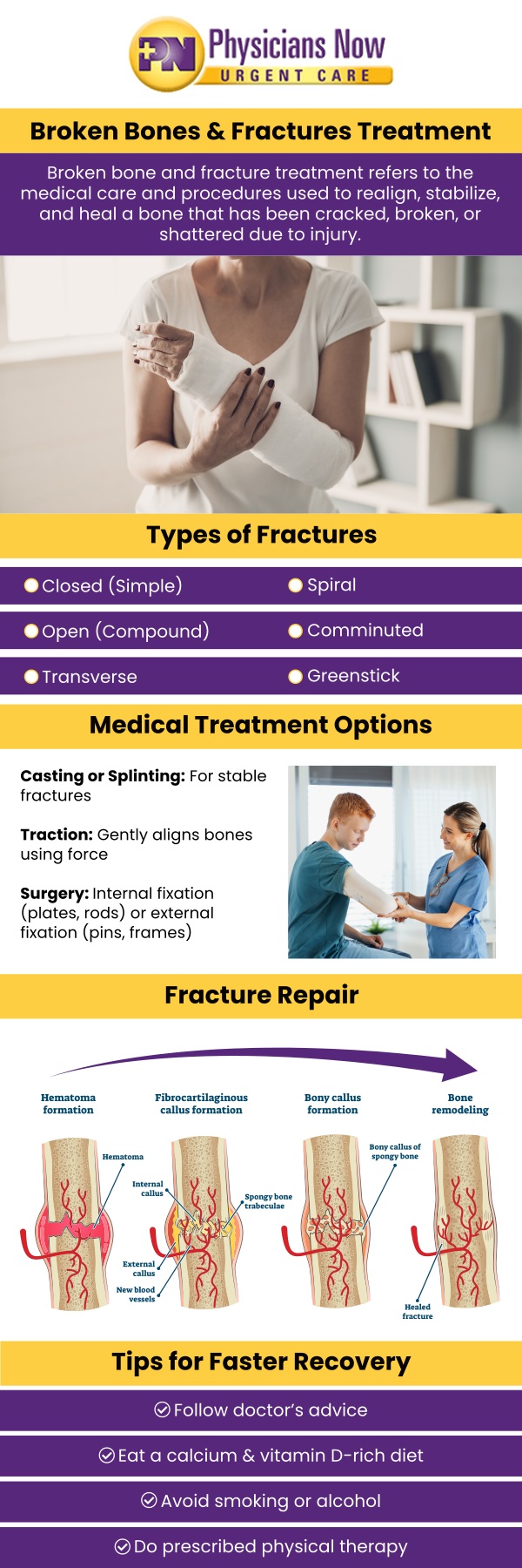 Bone fractures can occur due to falls, sports injuries, or sudden trauma and often require prompt medical evaluation. At Physicians Now Urgent Care, Dr. Chinedum Olisemeka, DO, provides assessment and care for patients with suspected bone fractures and other injuries. Our clinic offers medical evaluations and diagnostic services to help determine the extent of the injury and guide the next steps in care. Contact us today for more information. Our urgent care is conveniently located at 15215 Shady Grove Rd., Suite 100, Rockville, MD 20850.