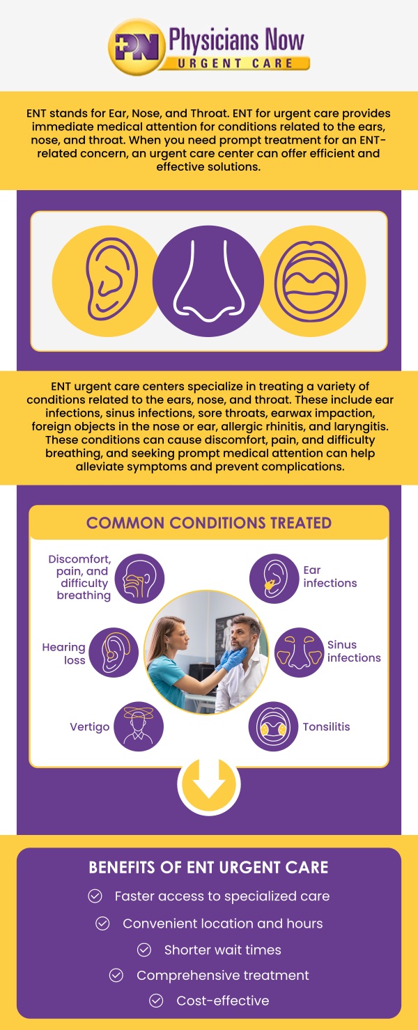 A comprehensive ENT exam helps evaluate the health of the ears, nose, and throat and identify possible conditions that may affect breathing, hearing, or swallowing. During the exam, a professional carefully checks these areas for signs of infection, inflammation, sinus issues, ear problems, or throat irritation. At Physicians Now Urgent Care, Dr. Chinedum Olisemeka, DO, provides detailed ENT evaluations to help patients understand the cause of their symptoms. We offer prompt assessments and may include on-site diagnostic services when needed to support accurate evaluation. Contact us today for more information. Our urgent care is conveniently located at 15215 Shady Grove Rd., Suite 100, Rockville, MD 20850.